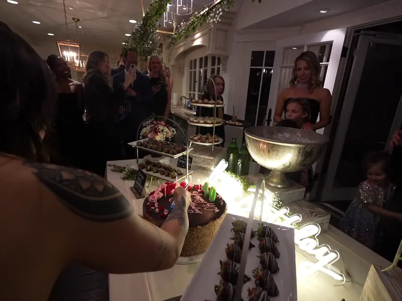 Tiered desserts and a chilled champagne bowl set out for an Emeryville evening reception